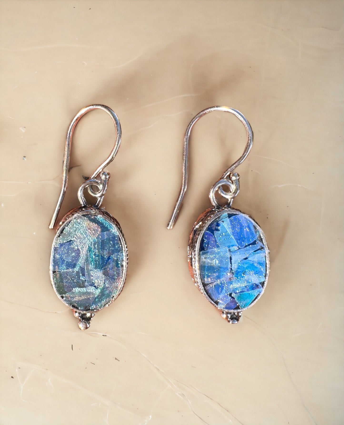 Ancient Roman Glass Sterling Silver Earrings