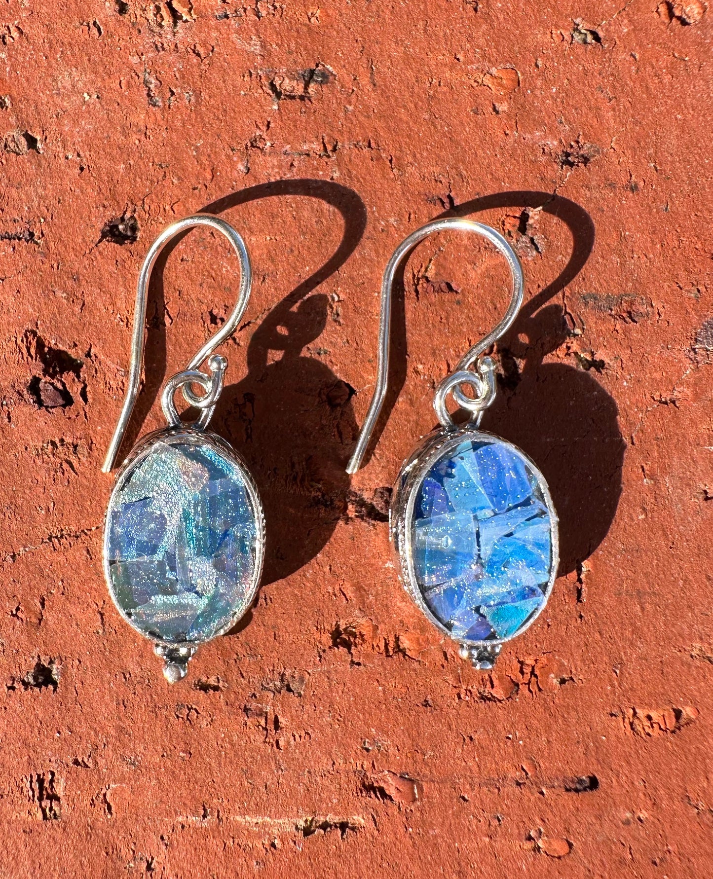 Ancient Roman Glass Sterling Silver Earrings