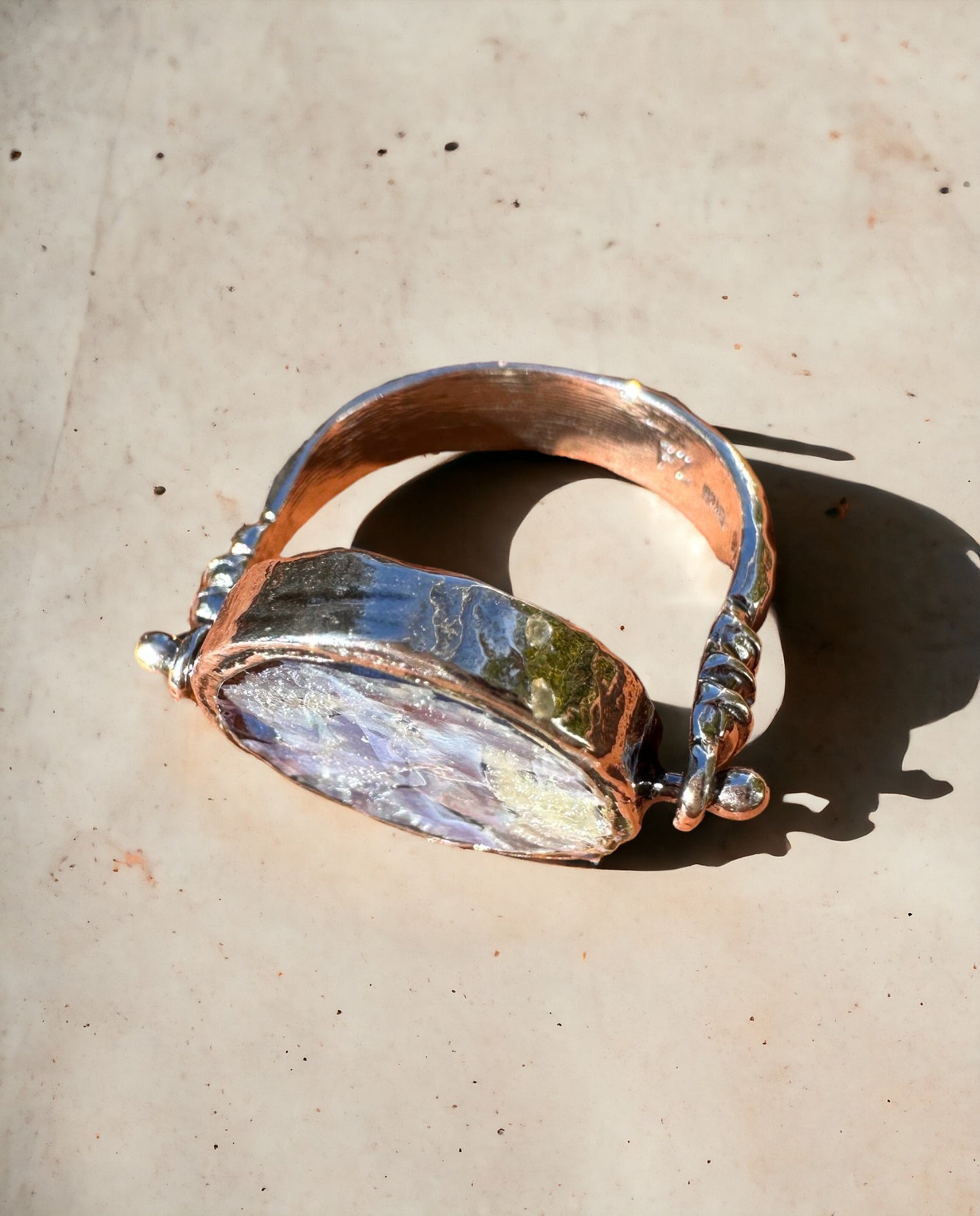 "The Flip Ring" Two-Sided Ancient Roman Coin & Ancient Roman Glass with Sterling Silver