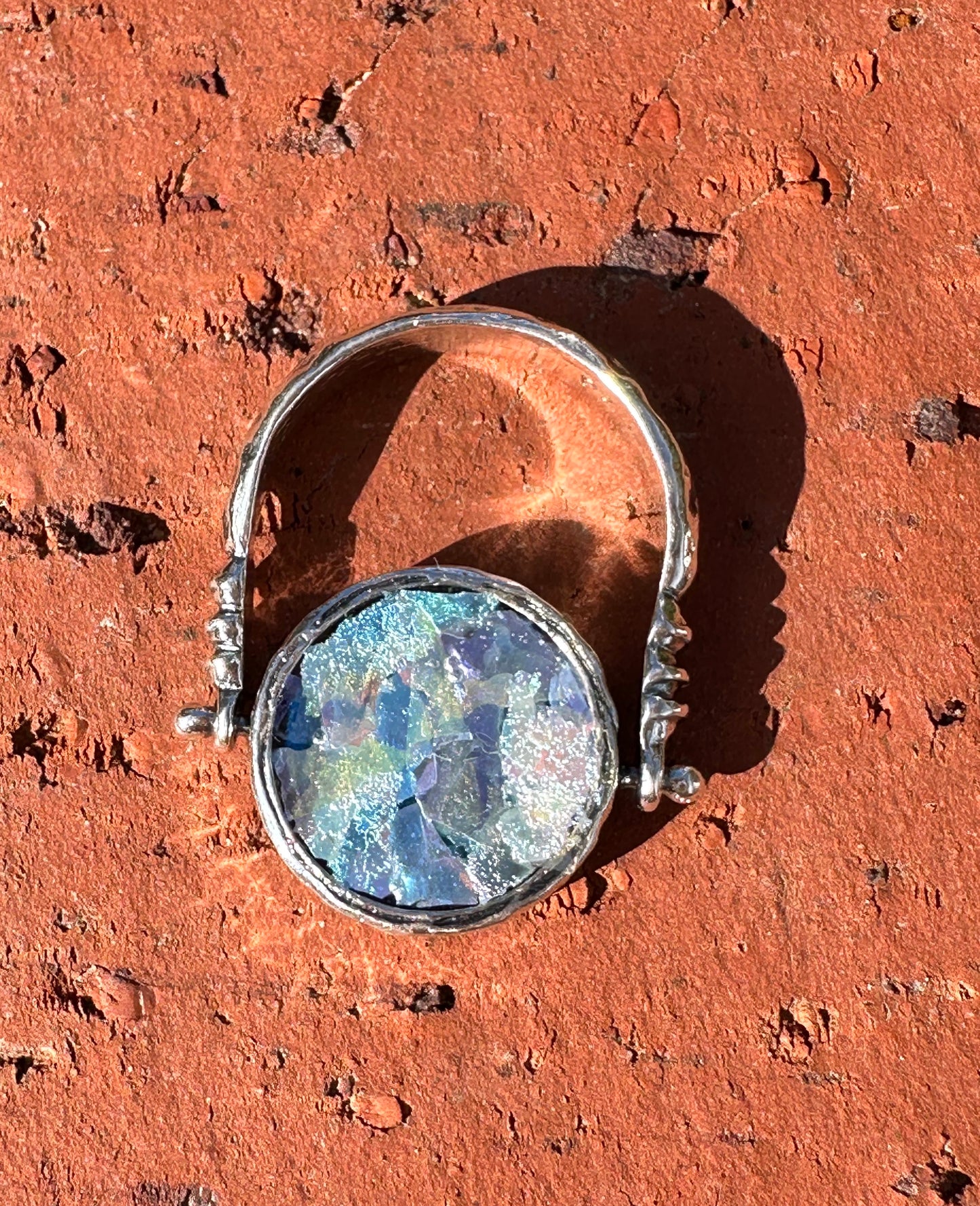 "The Flip Ring" Two-Sided Ancient Roman Coin & Ancient Roman Glass with Sterling Silver