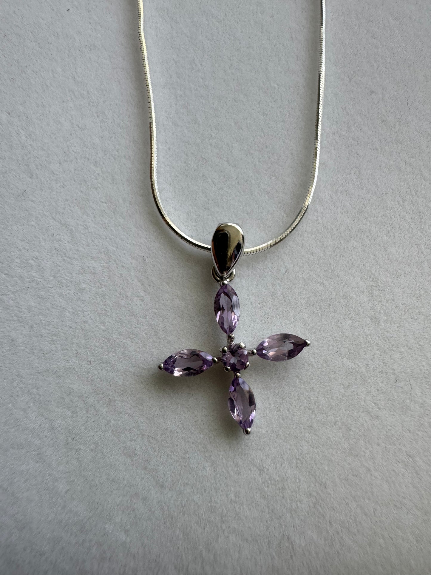 Purple Swarovski Blossom Cross Necklace
