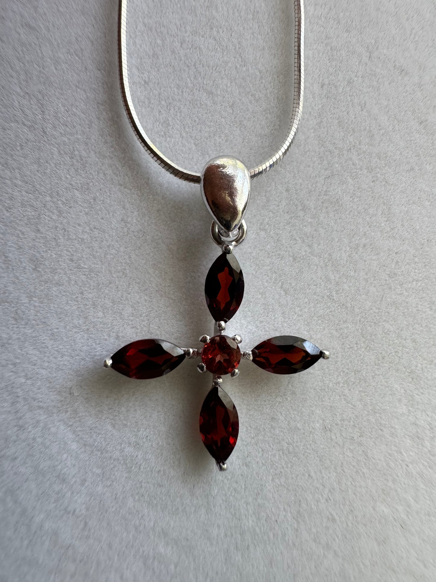 Garnet Blossom Cross Necklace