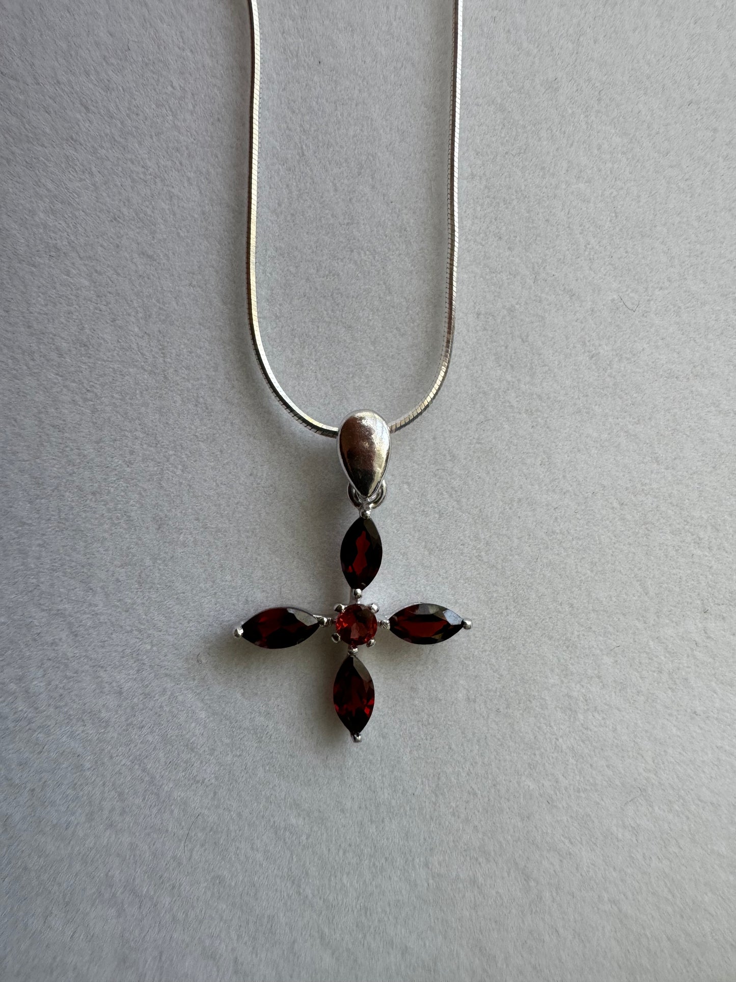 Garnet Blossom Cross Necklace