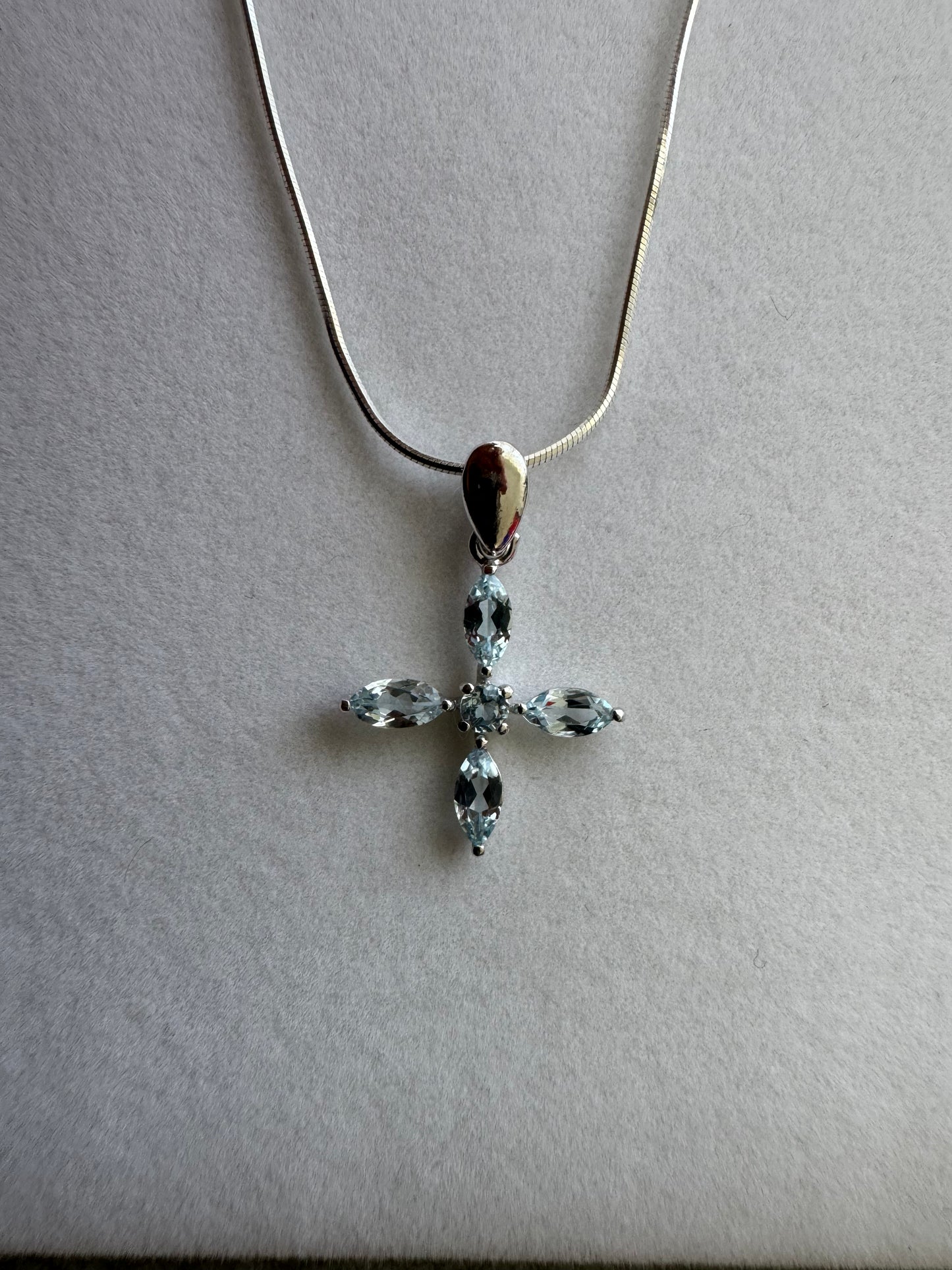 Blue Topaz Blossom Cross Necklace