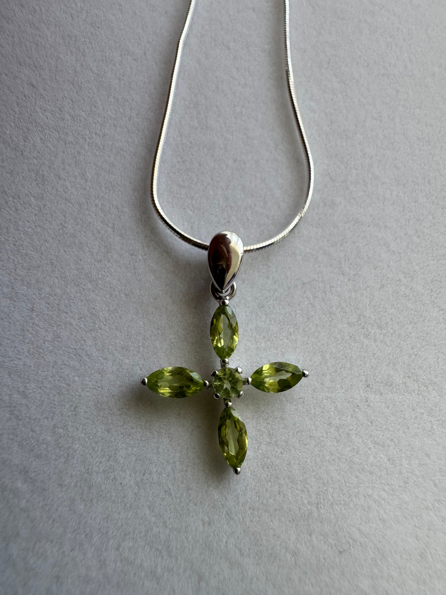 Peridot Topaz Blossom Cross Necklace