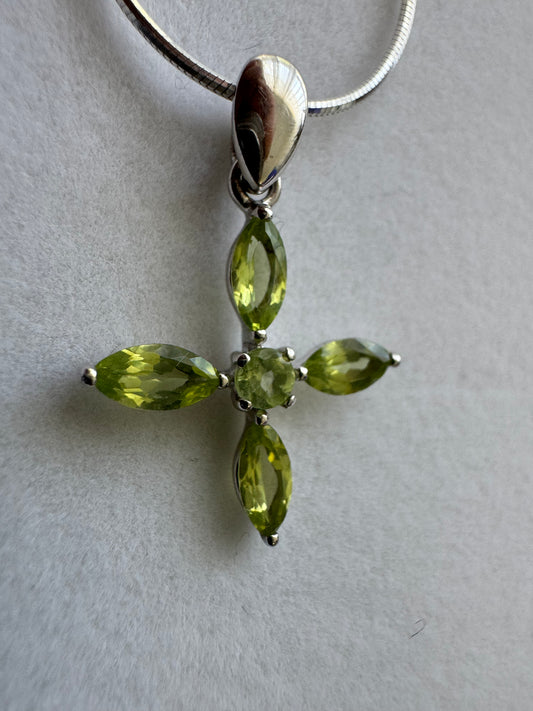 Peridot Topaz Blossom Cross Necklace