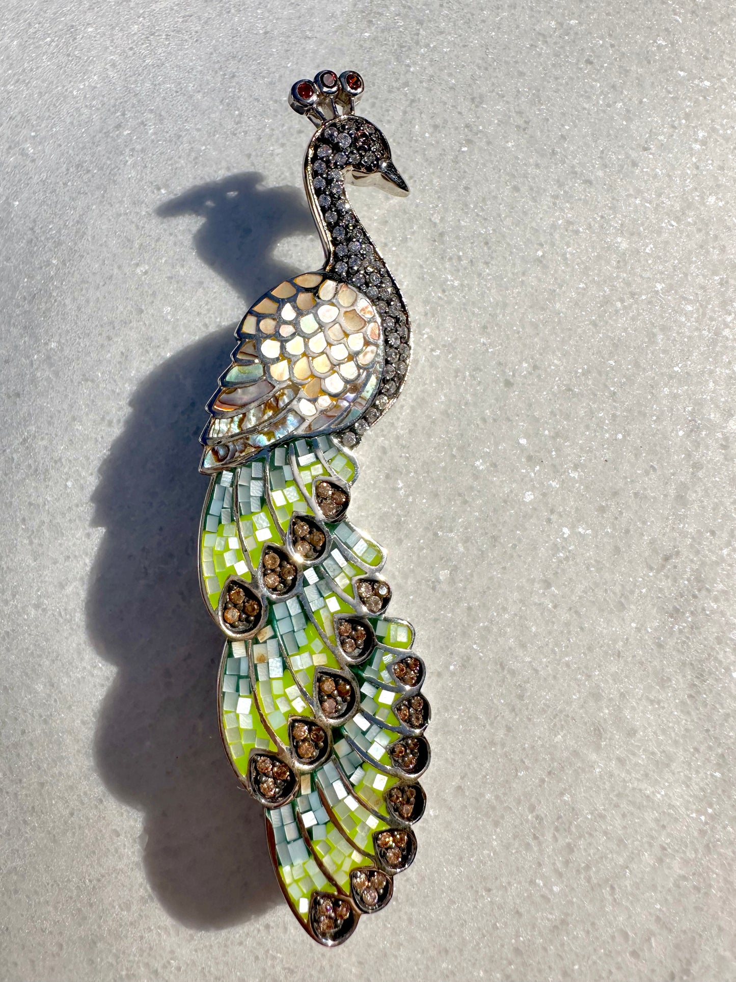 Mosaic Big Peacock Pin/Pendant Sterling Silver