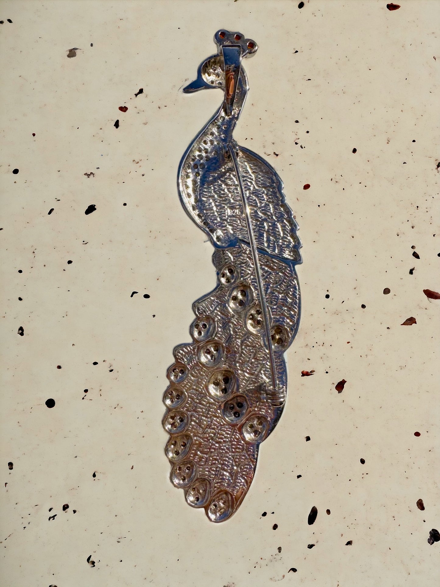 Mosaic Big Peacock Pin/Pendant Sterling Silver