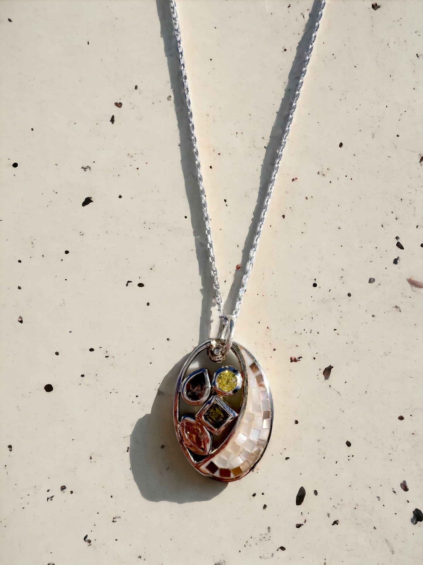 Mosaic 4 Warm Colors Sterling Silver Necklace
