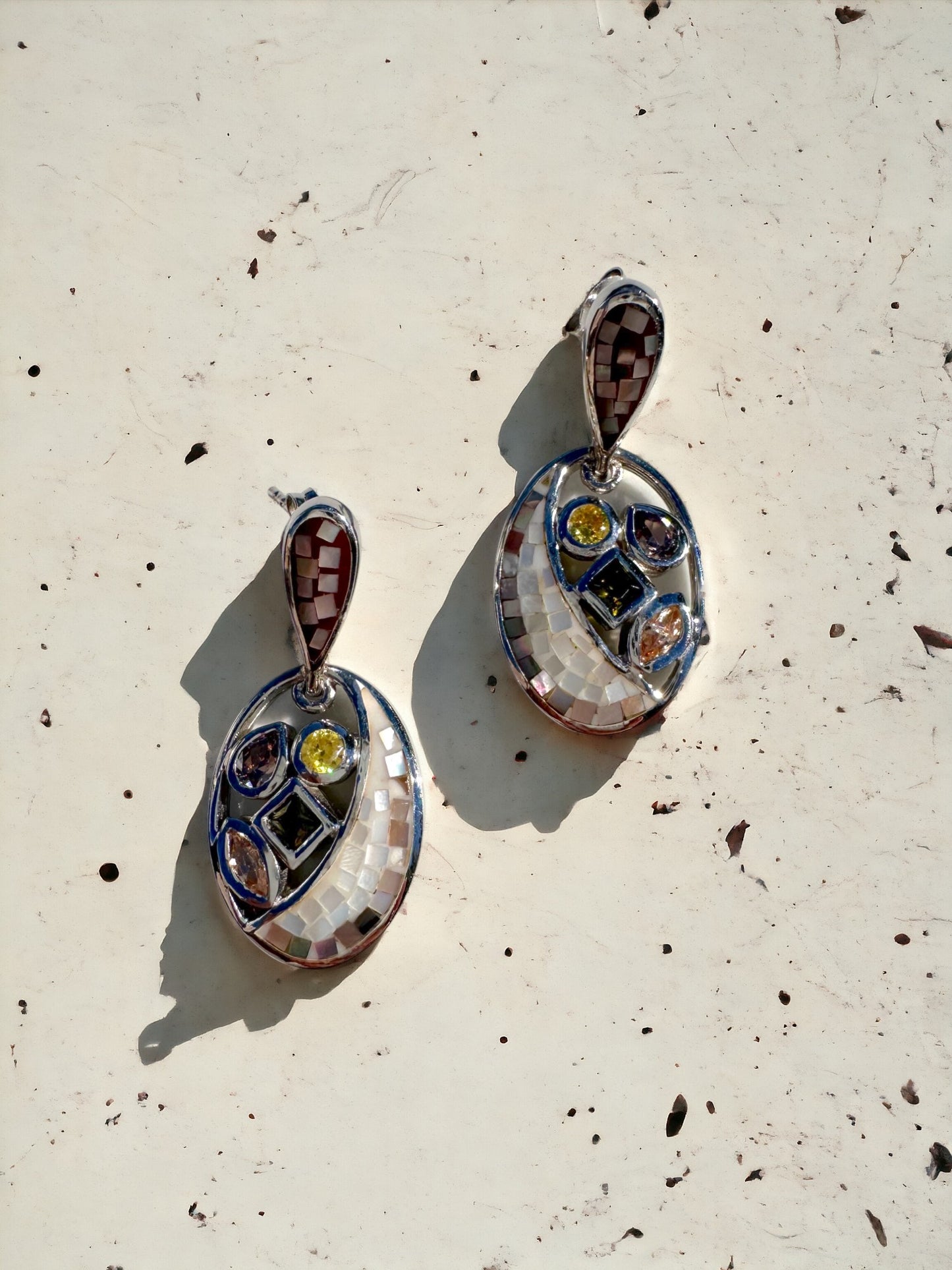 Mosaic 4 Warm Colors Sterling Silver Earrings
