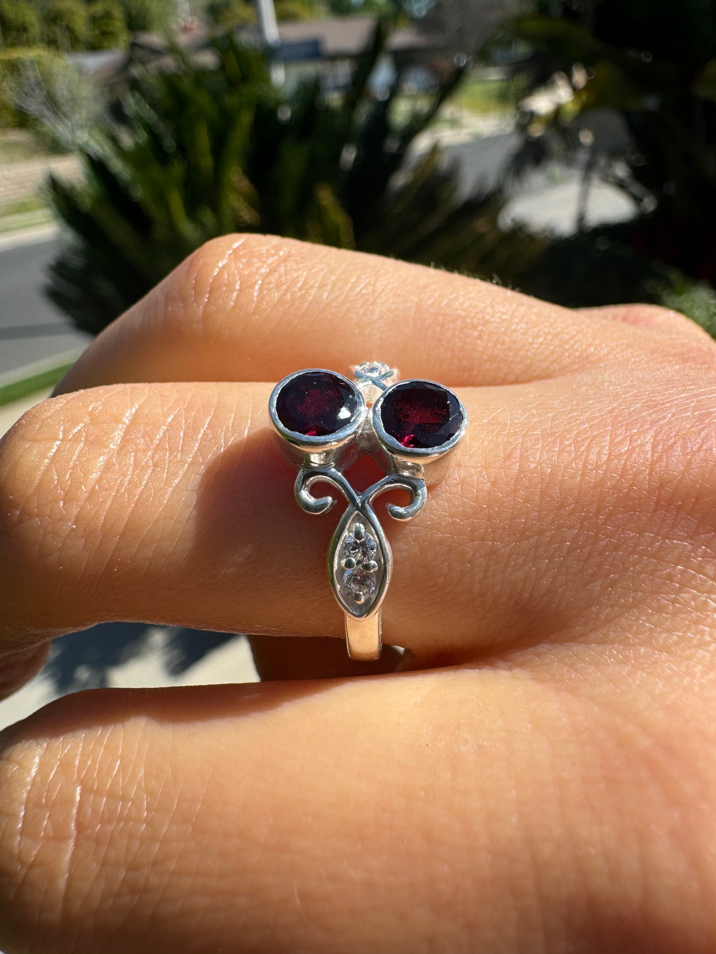 Red Garnet & CZ Ring