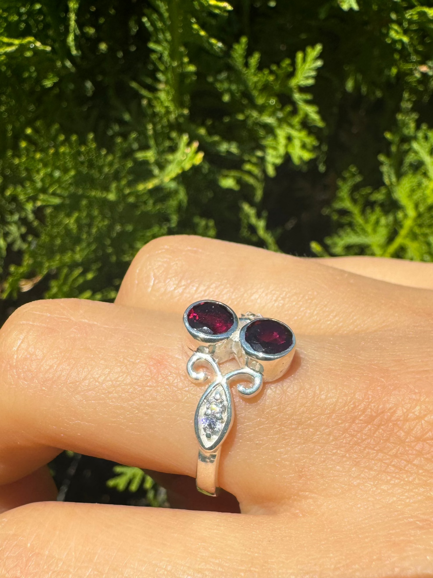 Red Garnet & CZ Ring