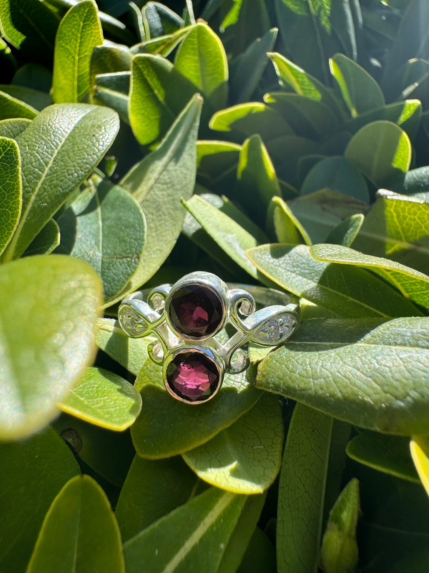 Red Garnet & CZ Ring