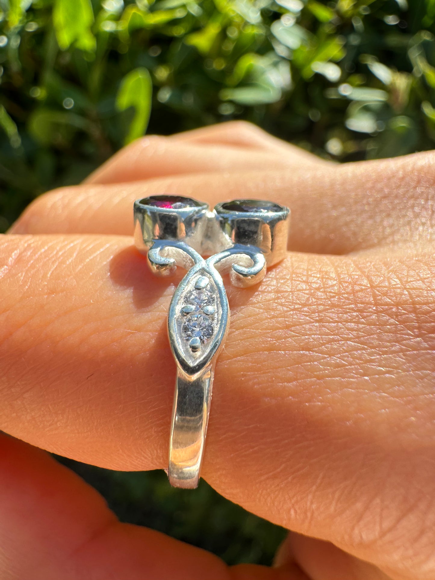 Red Garnet & CZ Ring