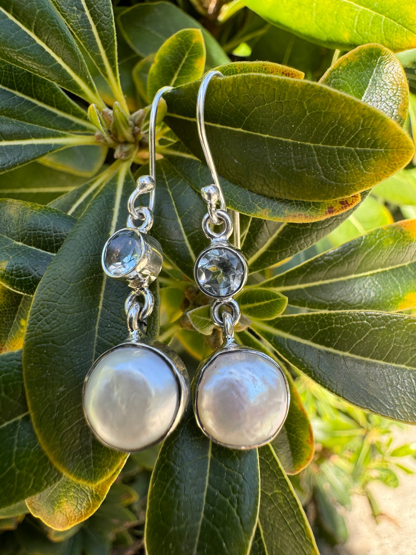 Pearl & Blue Topaz Earrings