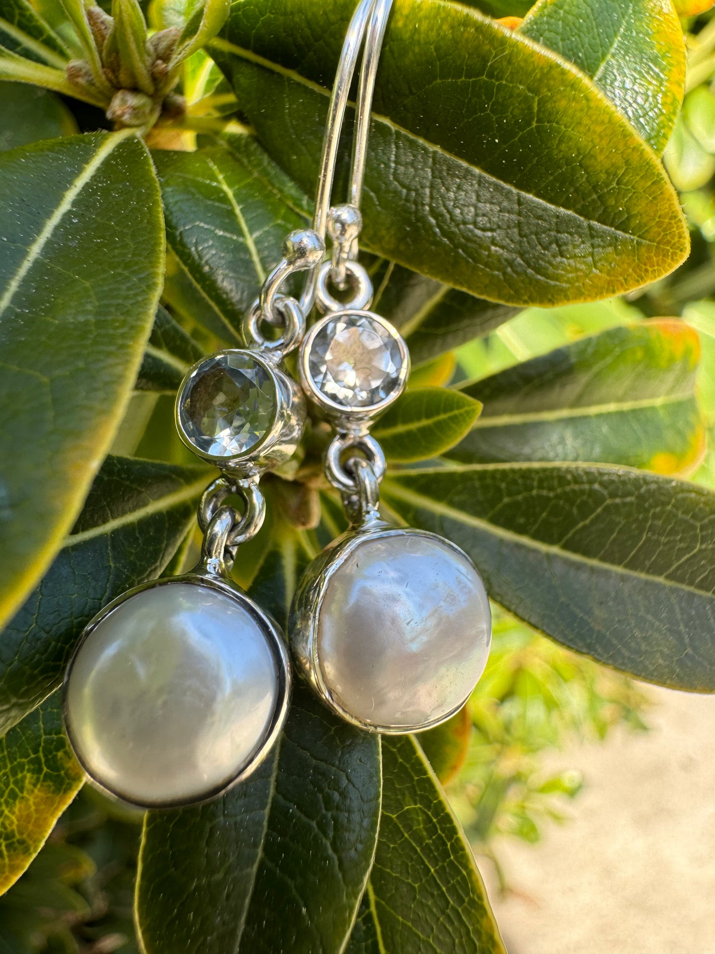 Pearl & Blue Topaz Earrings