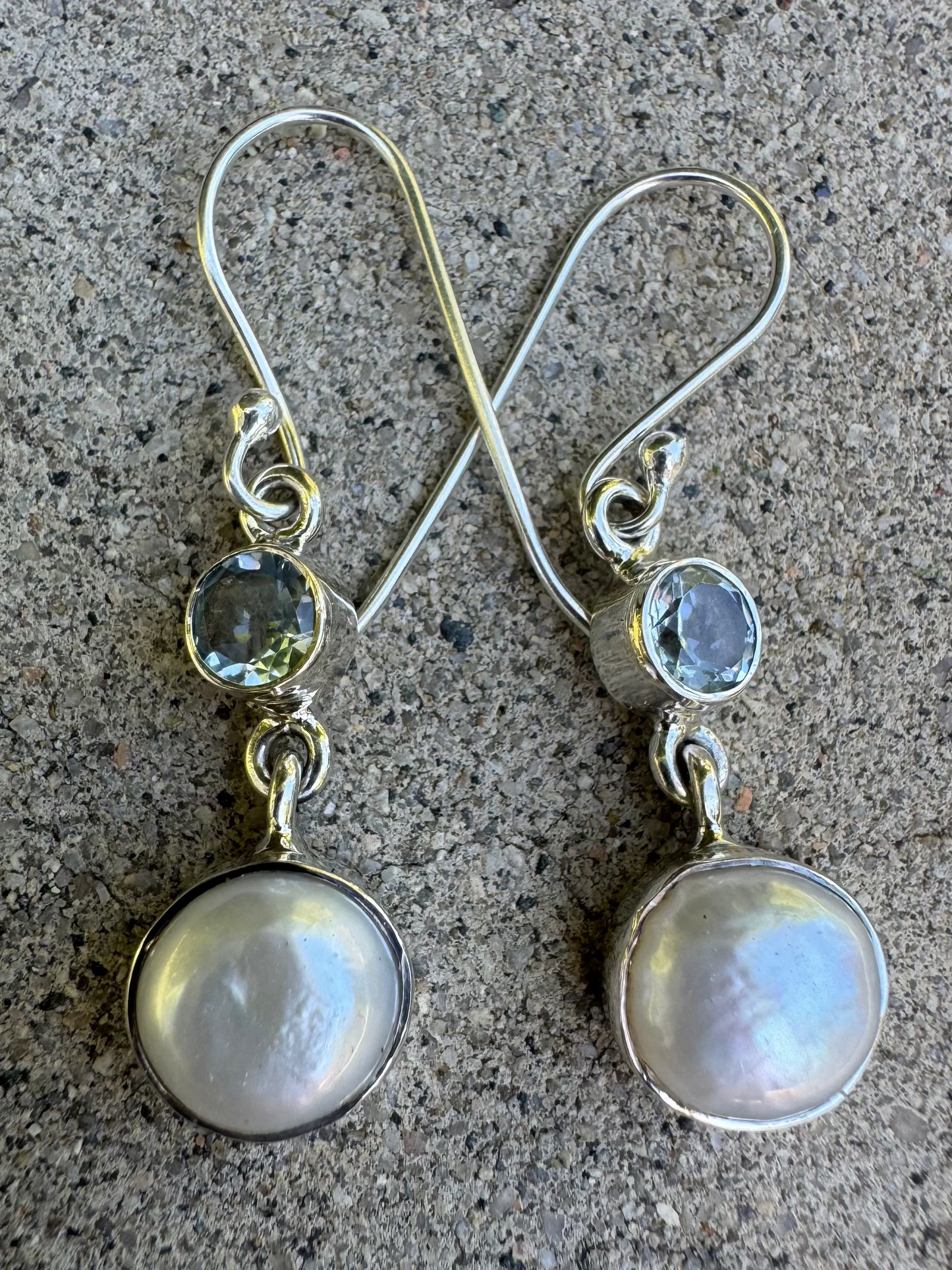 Pearl & Blue Topaz Earrings