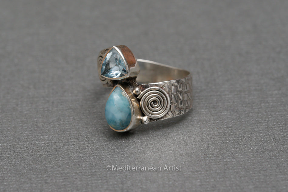 Larimar & Blue Topaz Sterling Silver Ring