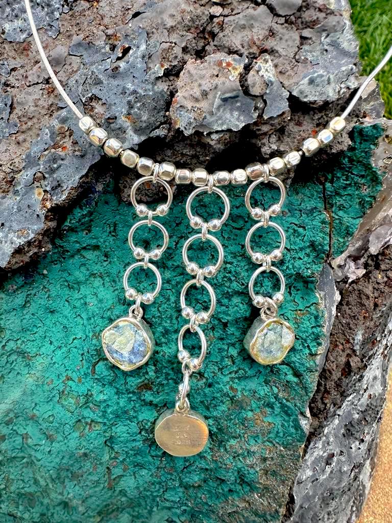 Ancient Roman Glass & Roman Coin Sterling Silver Necklace