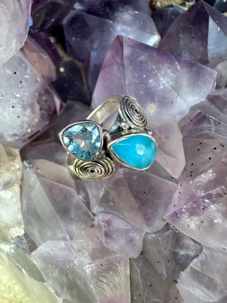 Larimar & Blue Topaz Sterling Silver Ring
