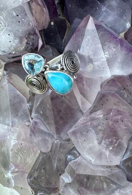 Larimar & Blue Topaz Sterling Silver Ring