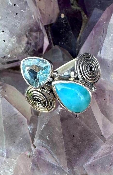 Larimar & Blue Topaz Sterling Silver Ring
