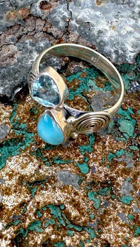 Larimar & Blue Topaz Sterling Silver Ring