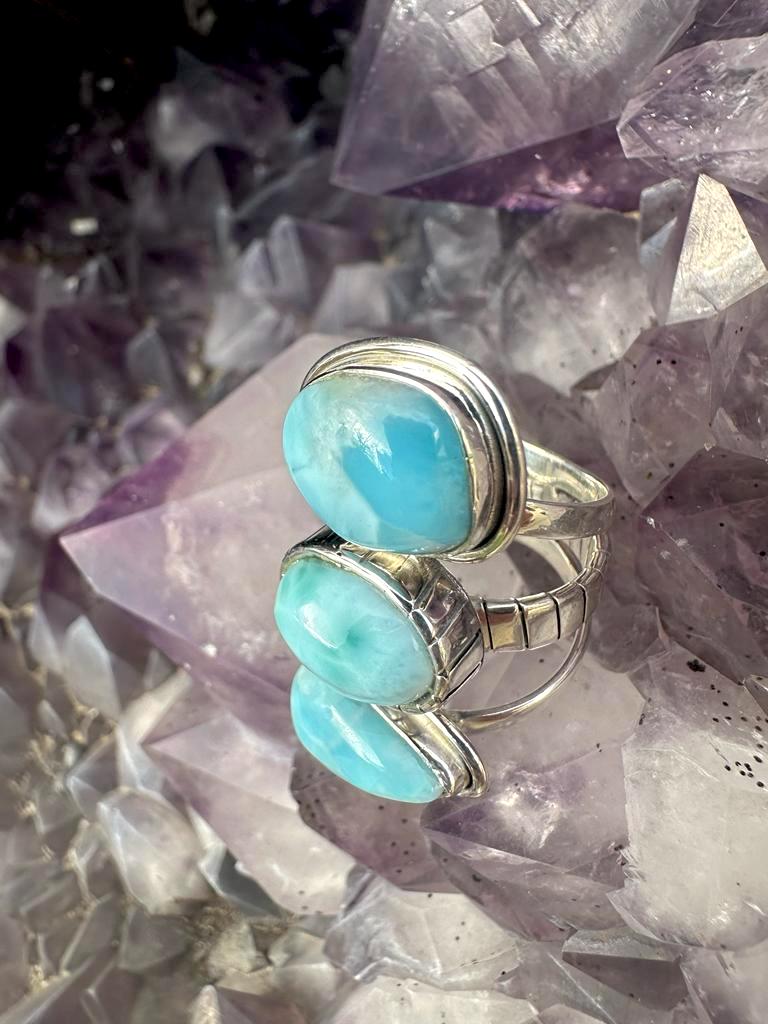 3 Larimar Stones Sterling Silver Ring