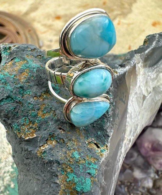 3 Larimar Stones Sterling Silver Ring