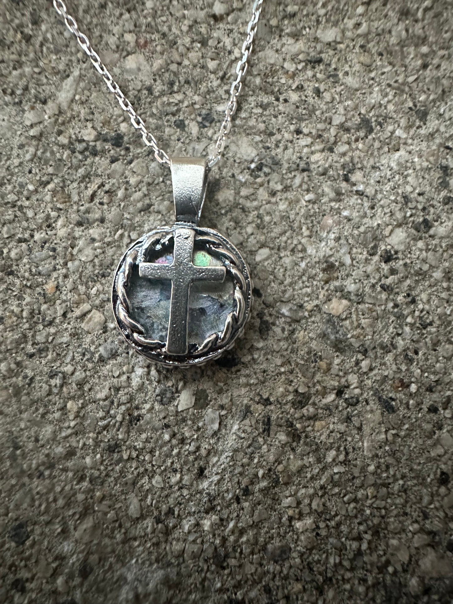 Ancient Roman Glass Cross & Round Braid Sterling Silver Necklace