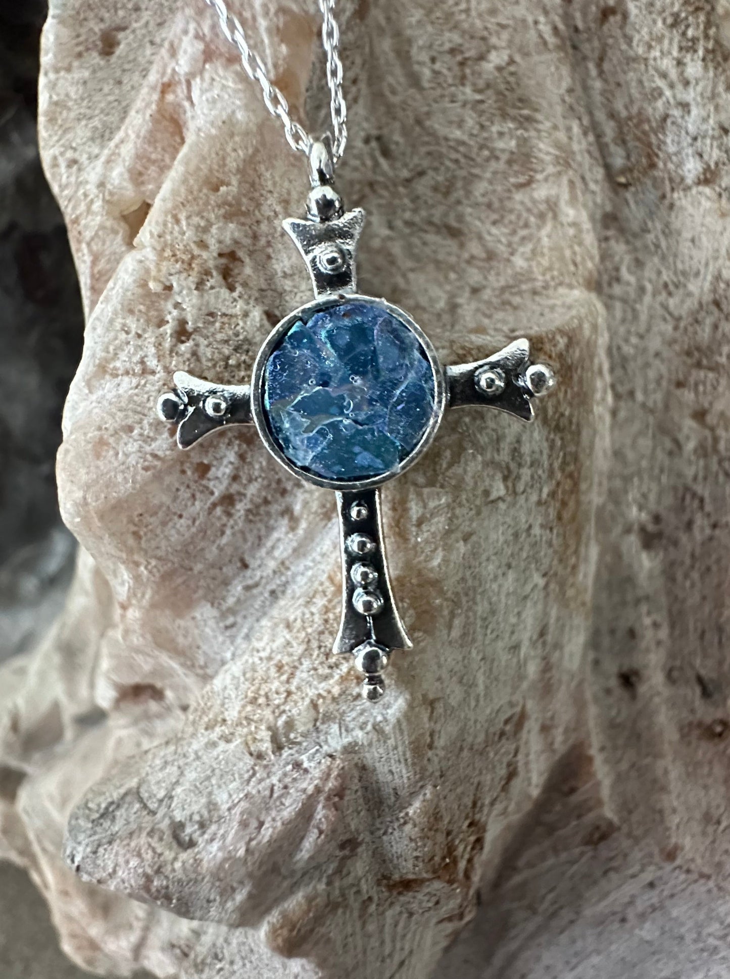 Ancient Roman Glass Cross Necklace