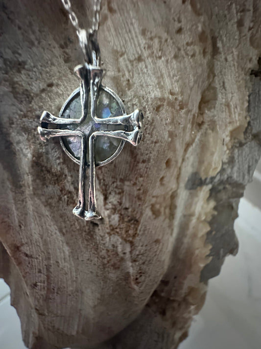 Ancient Roman Glass Round Cross Sterling Silver Necklace