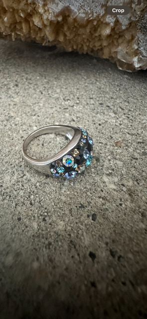 Blues & Tan Austrian Crystal Sterling Silver Ring