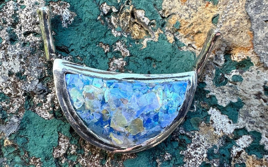 Ancient Roman Glass Blue Sterling Silver Necklace -  Mediterranean Artists Fine Jewelry from the Holy Land