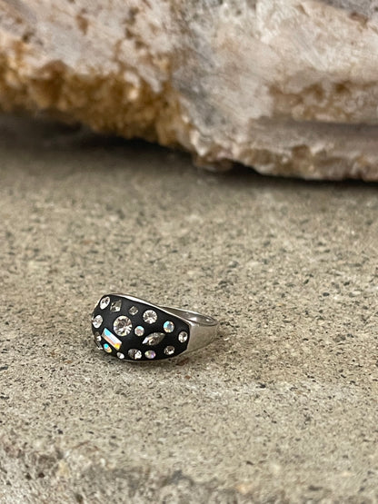 Clear Austrian Crystal on Black Sterling Silver Ring