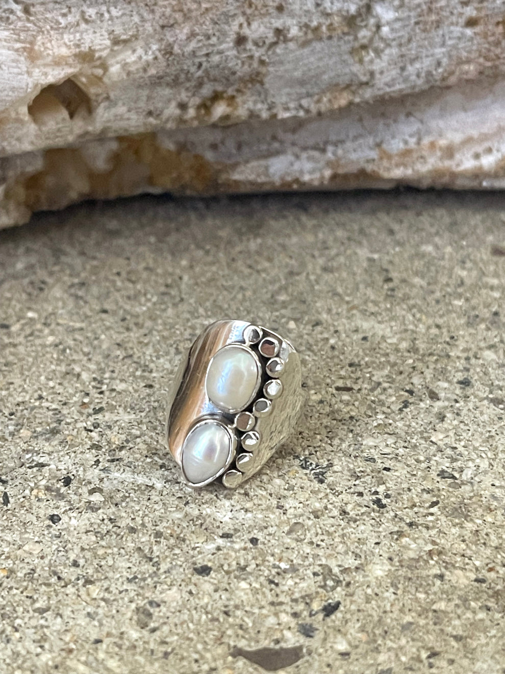 Sterling Silver 2 Pearls Decorative Ring