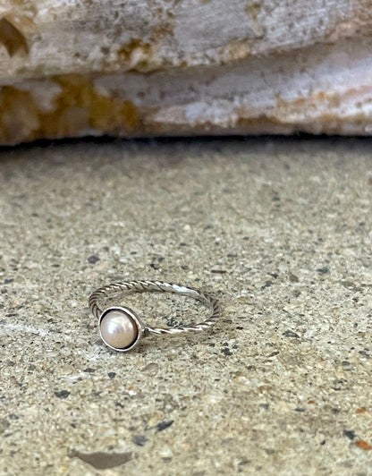 White Pearl Thin Sterling Silver Ring