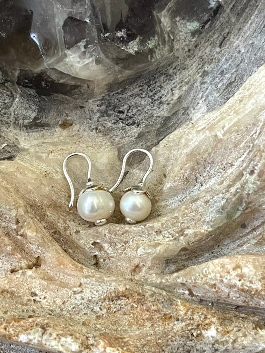 Pearl on Top Sterling Silver Earrings