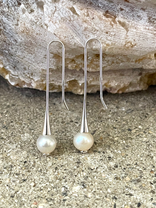 Long Soldered Pearl Sterling Silver Earrings