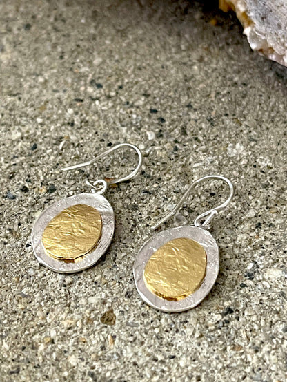 Gold Plated Oval Sterling Silver Earrings