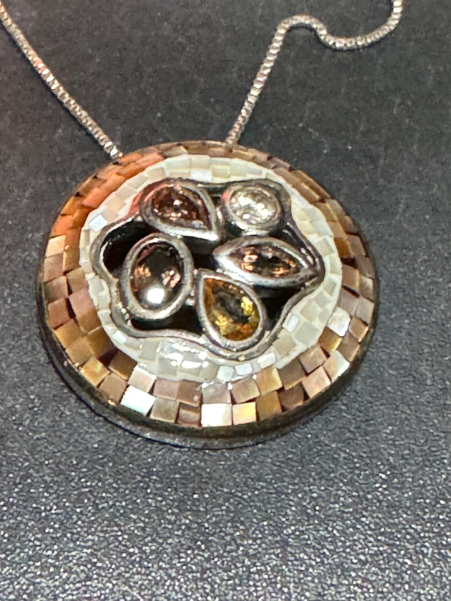 Brown White Mother of Pearl Mosaic Necklace