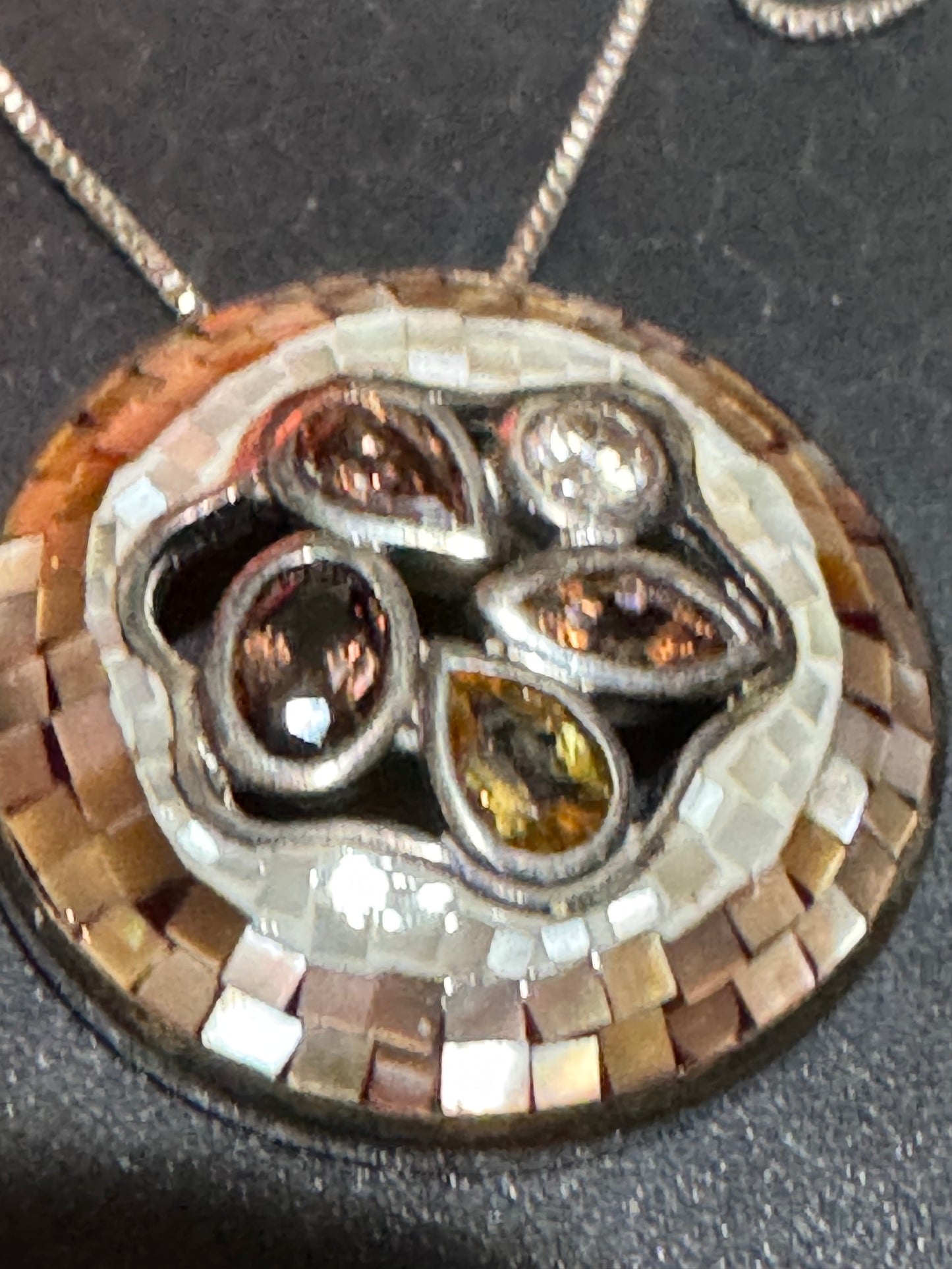 Brown White Mother of Pearl Mosaic Necklace