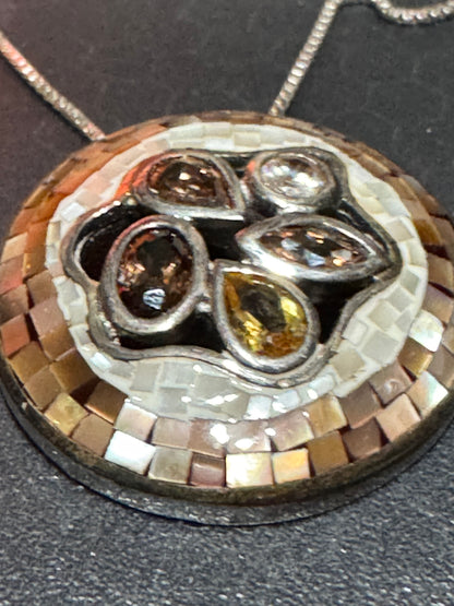 Brown White Mother of Pearl Mosaic Necklace