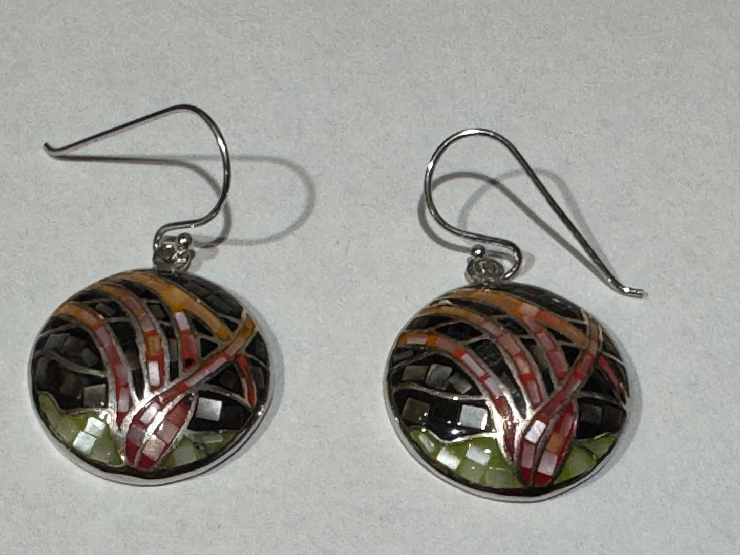 Black and Green Mother of Pearl Sterling Silver Earrings