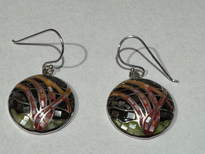Black and Green Mother of Pearl Sterling Silver Earrings