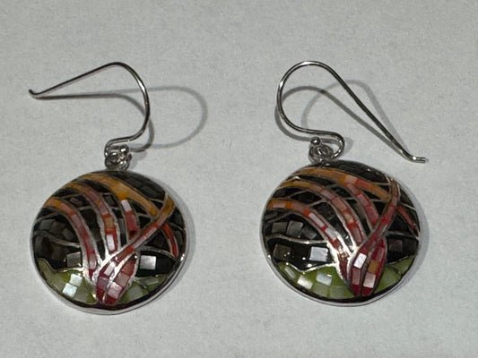 Black and Green Mother of Pearl Sterling Silver Earrings
