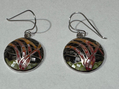 Black and Green Mother of Pearl Sterling Silver Earrings