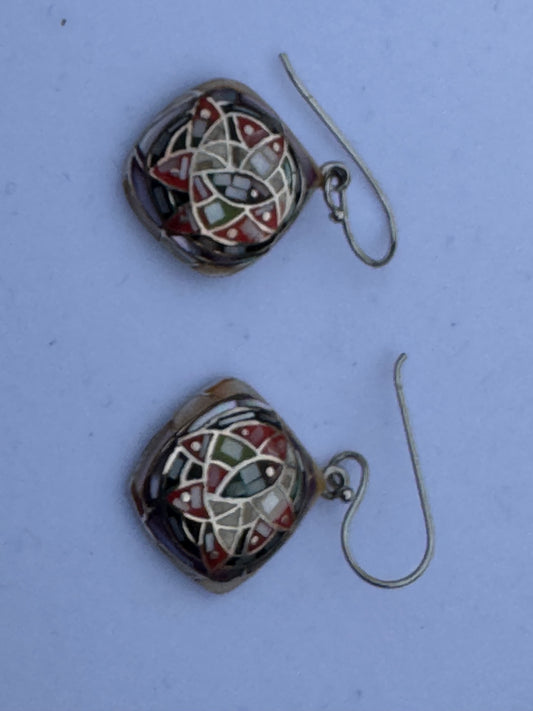 multi color mother of pearl small mosaic earrings