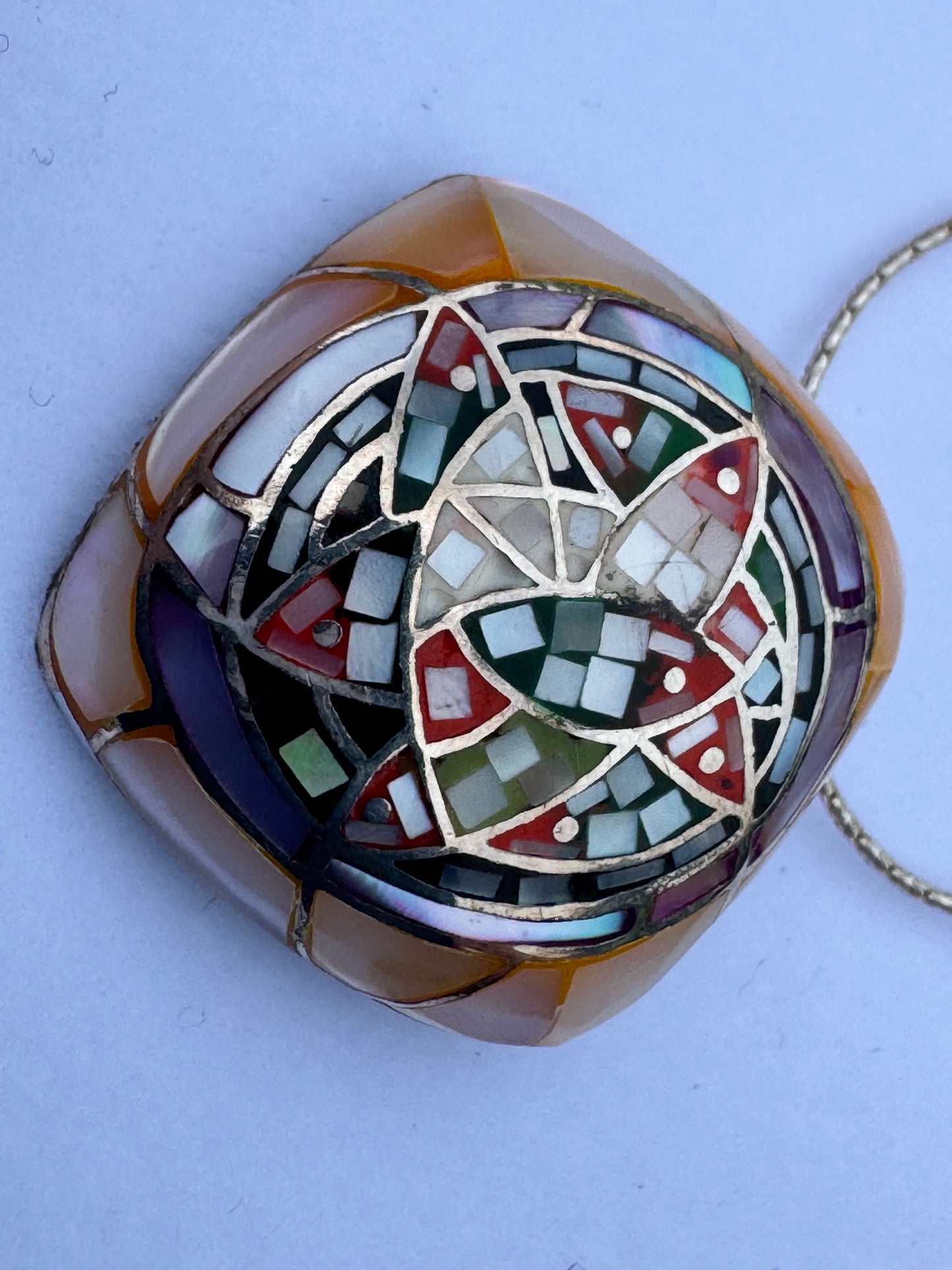Multi-color Mother of Pearl Mosaic Sterling Necklace
