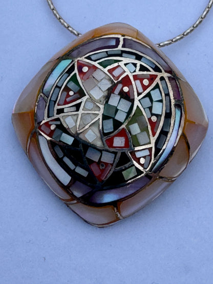 Multi-color Mother of Pearl Mosaic Sterling Necklace